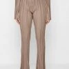 Woman Trousers Pleated Satin Flared Trousers - Mocha