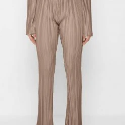 Woman Trousers Pleated Satin Flared Trousers - Mocha