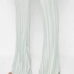 Woman Trousers Pleated Satin Flared Trousers - Mint Green