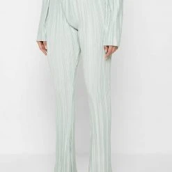 Woman Trousers Pleated Satin Flared Trousers - Mint Green