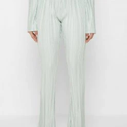 Woman Trousers Pleated Satin Flared Trousers - Mint Green