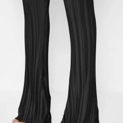 Woman Trousers Pleated Satin Flared Trousers - Black