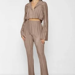 Woman Shirts Pleated Satin Blazer Shirt - Mocha