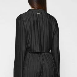 Woman Shirts Pleated Satin Blazer Shirt - Black