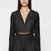 Woman Shirts Pleated Satin Blazer Shirt - Black
