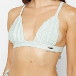 Woman Swim Pleated Satin Bikini Bottoms - Mint Green SWIMWEAR