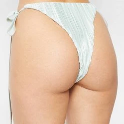 Woman Swim Pleated Satin Bikini Bottoms - Mint Green SWIMWEAR