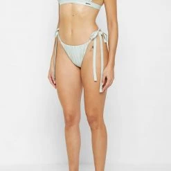 Woman Swim Pleated Satin Bikini Bottoms - Mint Green SWIMWEAR