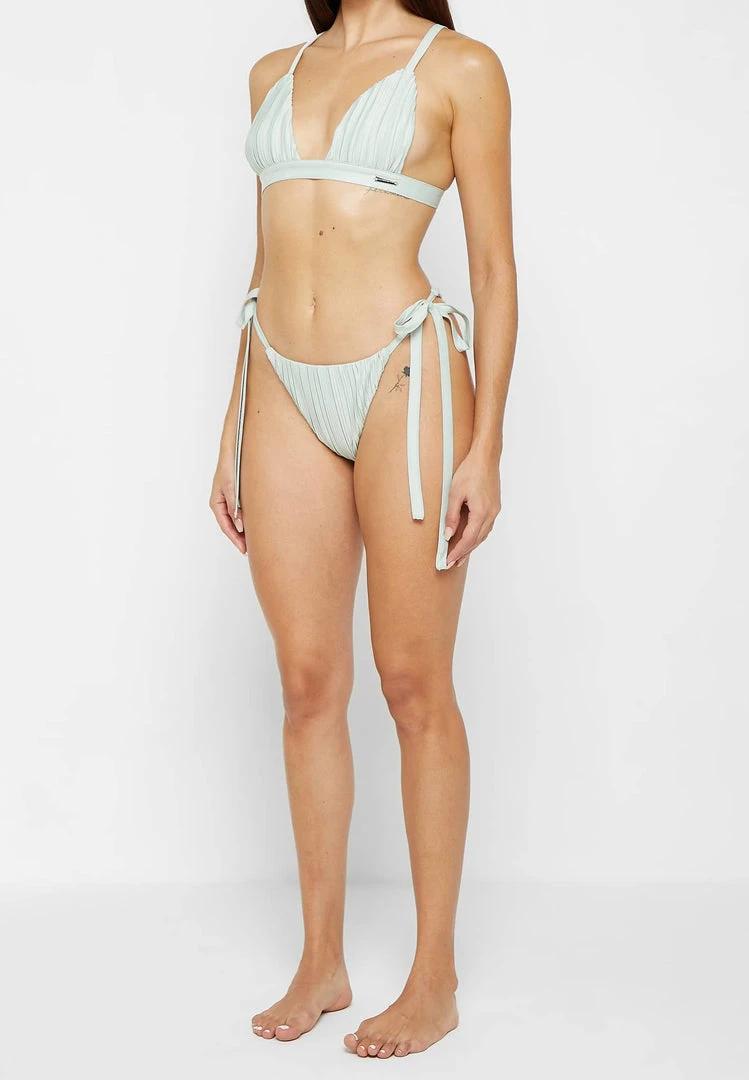 Woman Swim Pleated Satin Bikini Bottoms - Mint Green SWIMWEAR