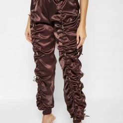 Woman Trousers CARGO PANTS & JOGGERS Satin Bungee Ruched Cargo Pants - Brown/Gold