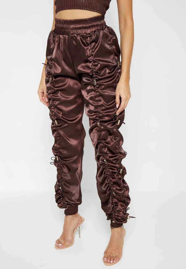 Woman Trousers CARGO PANTS & JOGGERS Satin Bungee Ruched Cargo Pants - Brown/Gold