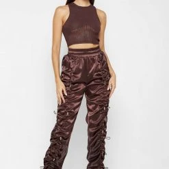 Woman Trousers CARGO PANTS & JOGGERS Satin Bungee Ruched Cargo Pants - Brown/Gold