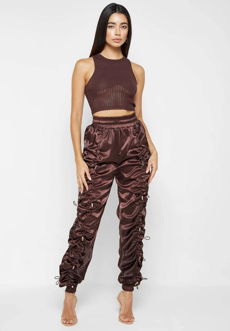 Woman Trousers CARGO PANTS & JOGGERS Satin Bungee Ruched Cargo Pants - Brown/Gold