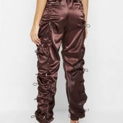 Woman Trousers CARGO PANTS & JOGGERS Satin Bungee Ruched Cargo Pants - Brown/Gold
