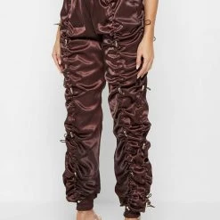 Woman Trousers CARGO PANTS & JOGGERS Satin Bungee Ruched Cargo Pants - Brown/Gold