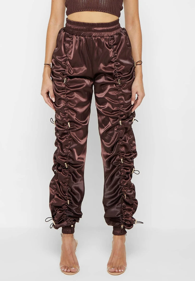 Woman Trousers CARGO PANTS & JOGGERS Satin Bungee Ruched Cargo Pants - Brown/Gold