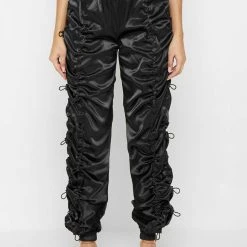 Woman Trousers Satin Bungee Ruched Cargo Pants - Black CARGO PANTS & JOGGERS
