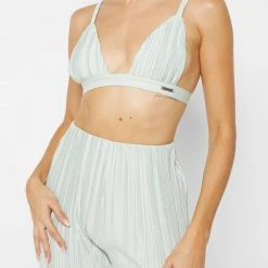 Woman Swim SWIMWEAR Pleated Satin Bikini Top - Mint Green