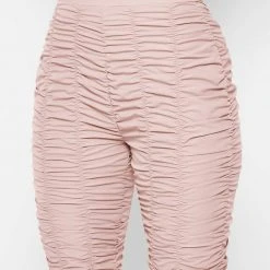 Woman Leggings Ruched High Waisted Leggings - Dusty Pink