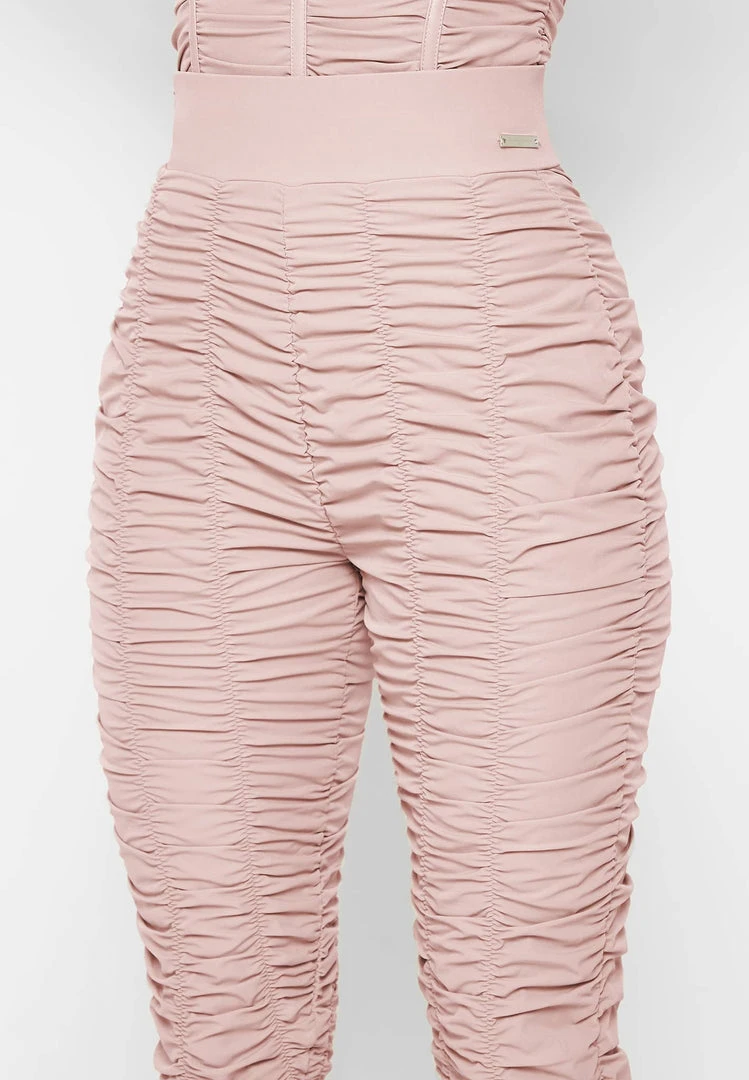 Woman Leggings Ruched High Waisted Leggings - Dusty Pink