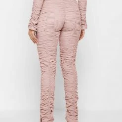 Woman Leggings Ruched High Waisted Leggings - Dusty Pink