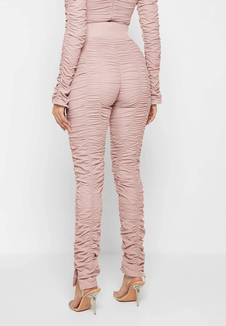 Woman Leggings Ruched High Waisted Leggings - Dusty Pink