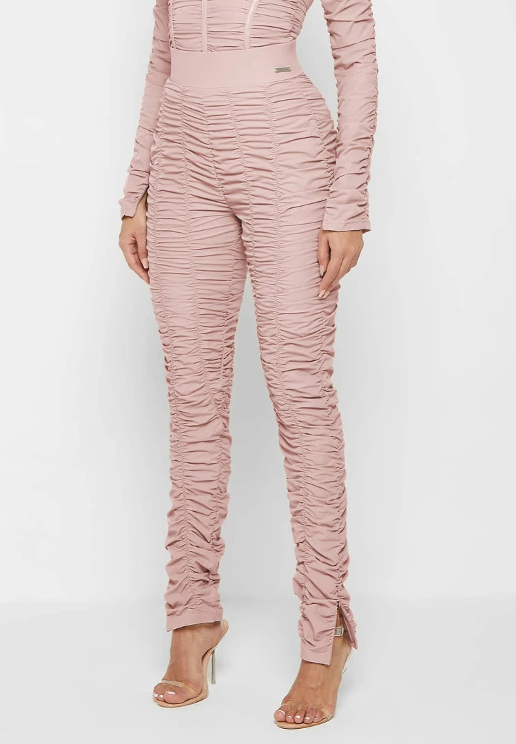Woman Leggings Ruched High Waisted Leggings - Dusty Pink