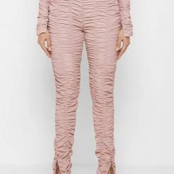 Woman Leggings Ruched High Waisted Leggings - Dusty Pink
