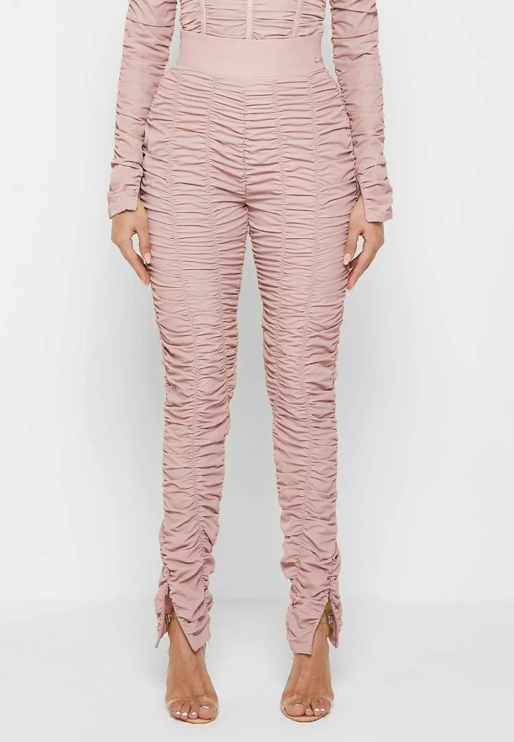 Woman Leggings Ruched High Waisted Leggings - Dusty Pink