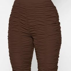 Woman Leggings Ruched High Waisted Leggings - Brown