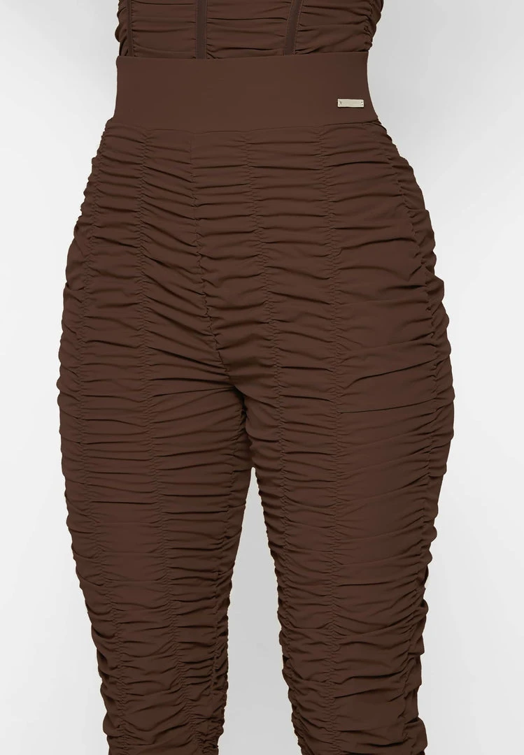 Woman Leggings Ruched High Waisted Leggings - Brown