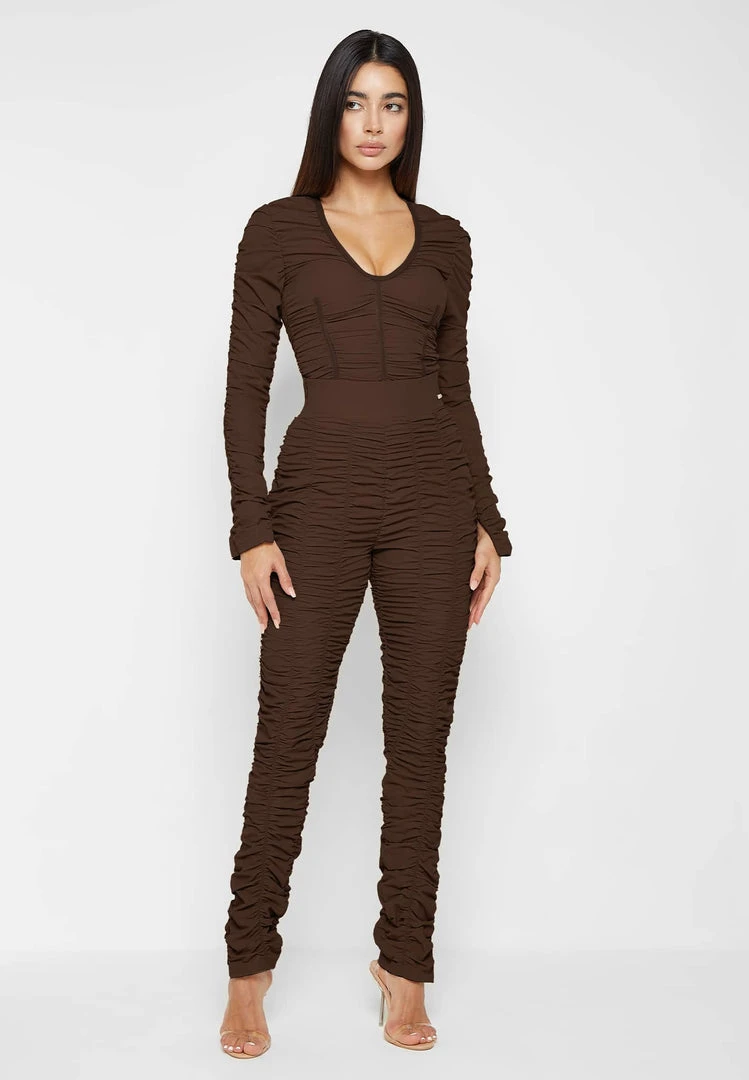 Woman Leggings Ruched High Waisted Leggings - Brown