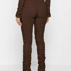 Woman Leggings Ruched High Waisted Leggings - Brown
