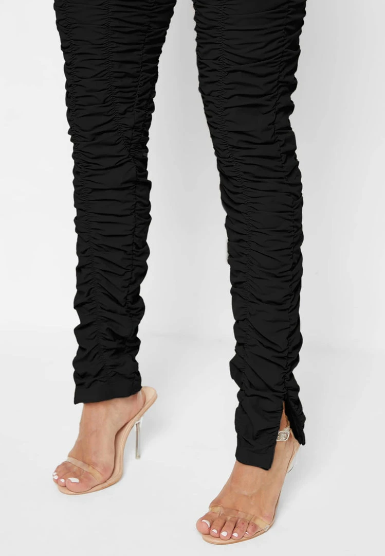 Woman Leggings Ruched High Waisted Leggings - Black