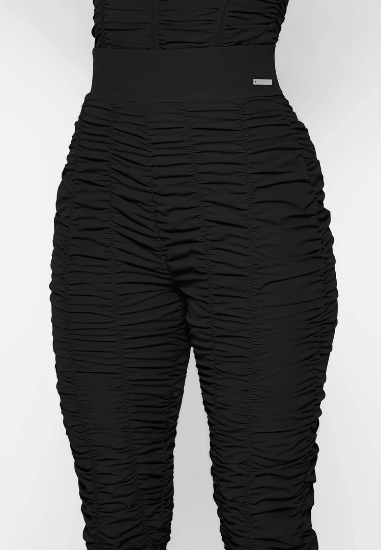 Woman Leggings Ruched High Waisted Leggings - Black