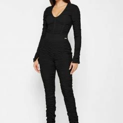 Woman Leggings Ruched High Waisted Leggings - Black