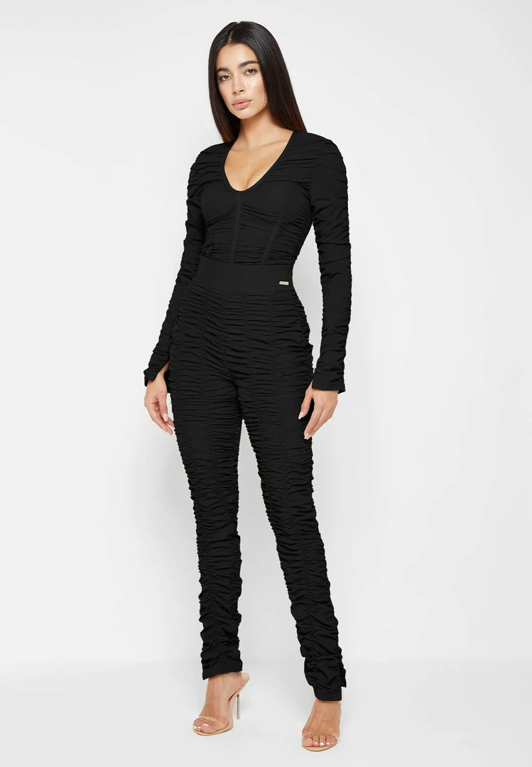 Woman Leggings Ruched High Waisted Leggings - Black