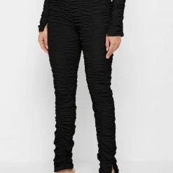Woman Leggings Ruched High Waisted Leggings - Black