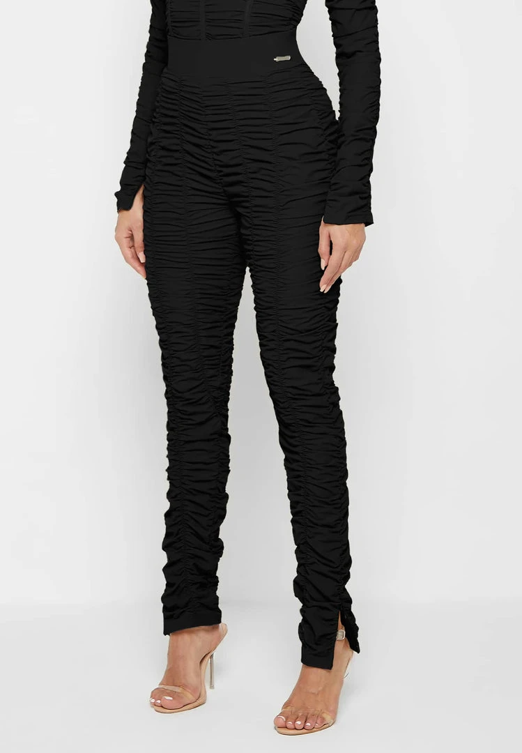 Woman Leggings Ruched High Waisted Leggings - Black