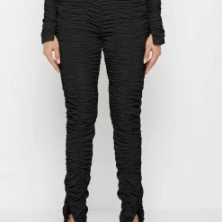 Woman Leggings Ruched High Waisted Leggings - Black