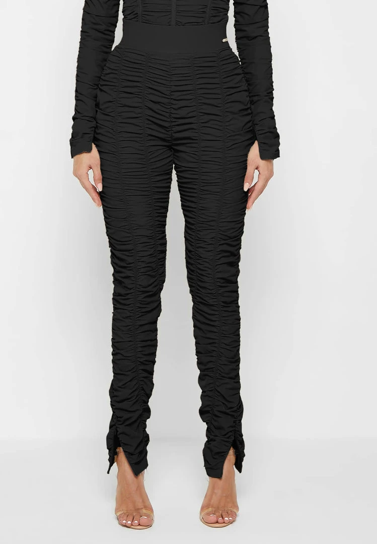 Woman Leggings Ruched High Waisted Leggings - Black