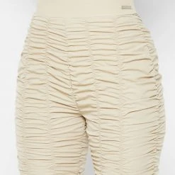 Woman Leggings Ruched High Waisted Leggings - Beige
