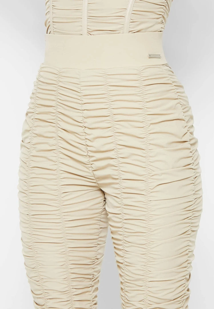 Woman Leggings Ruched High Waisted Leggings - Beige