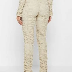 Woman Leggings Ruched High Waisted Leggings - Beige