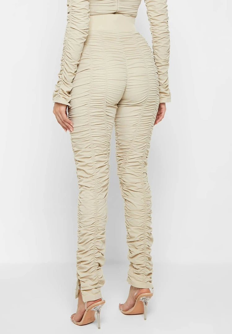 Woman Leggings Ruched High Waisted Leggings - Beige