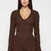 Woman Tops Ruched Long Sleeve Bodysuit - Brown