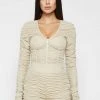 Woman Tops Ruched Long Sleeve Bodysuit - Beige BODYSUITS