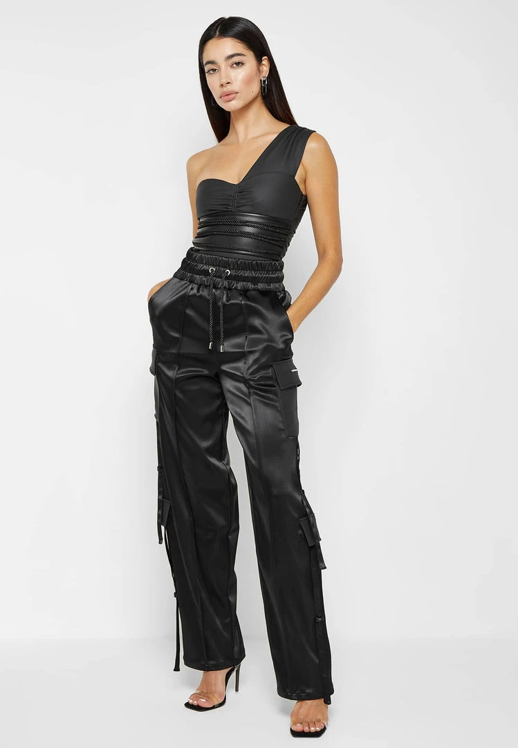 Woman Tops Vegan Leather Rope Bodysuit - Black BODYSUITS