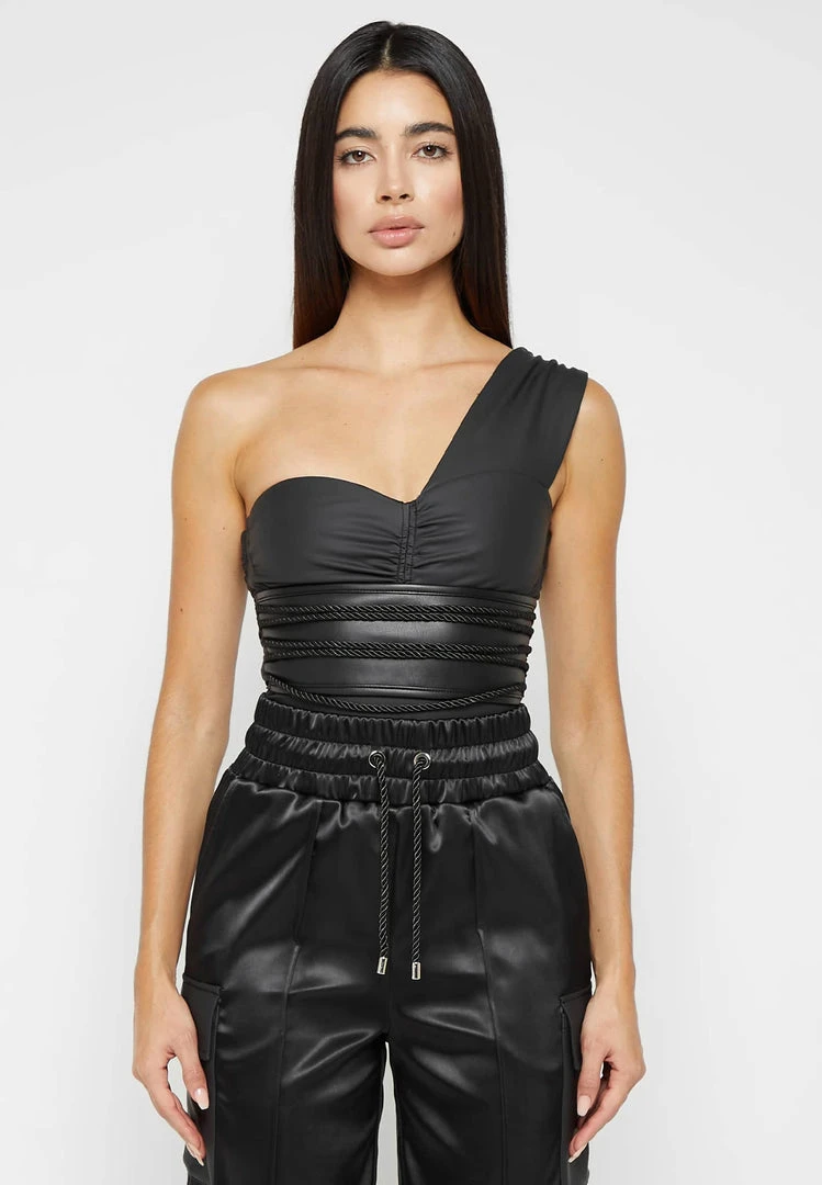 Woman Tops Vegan Leather Rope Bodysuit - Black BODYSUITS