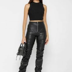 Woman Tops Ribbed Contour Racer Neck Top - Black TOPS & T SHIRTS